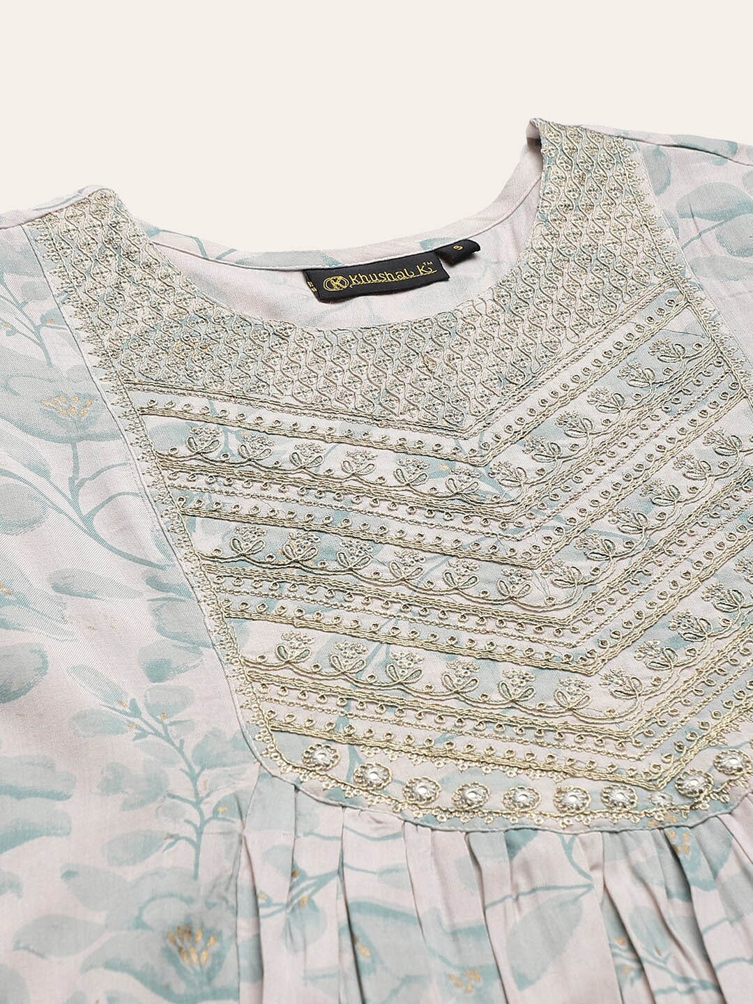 Khushal K Floral Printed Empire Thread & Mirror Work Kurta with Palazzos & Dupatta - Distacart