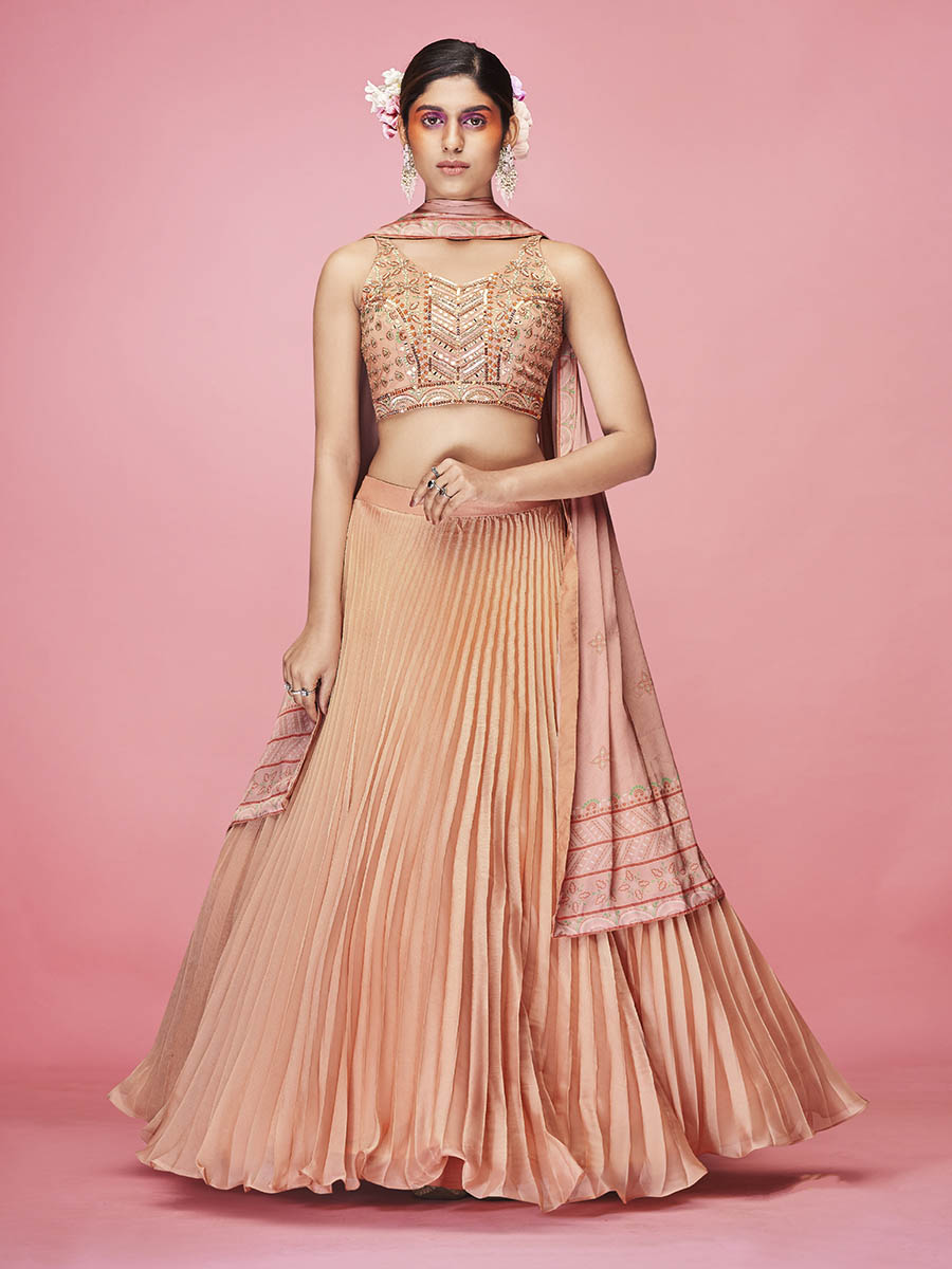 Myra Orange Art Silk Embroidered Designer Lehenga - Distacart