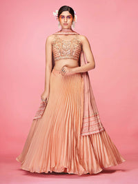Thumbnail for Myra Orange Art Silk Embroidered Designer Lehenga - Distacart