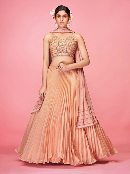 Myra Orange Art Silk Embroidered Designer Lehenga - Distacart