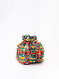 Thumbnail for NR By Nidhi Rathi Red & Green Printed Potli Clutch - Distacart