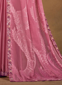 Thumbnail for Pink Sequence/Georgette Film Jacqurad Designer Saree with Unstitched Blouse - Norita Mahitha - Distacart