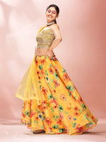 Thumbnail for Myra Yellow Art Silk Embroidered Mirror Work Lehenga - Distacart