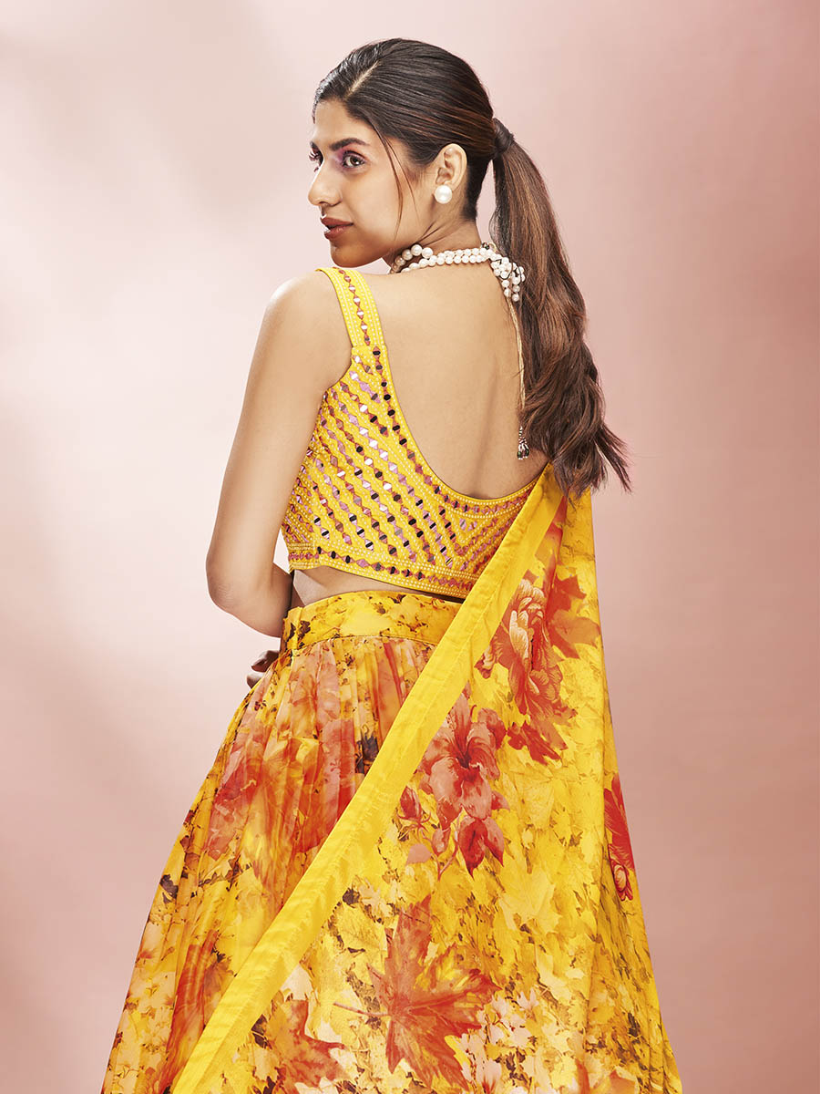 Myra Yellow Art Silk Embroidered Mirror Work Lehenga For Women - Distacart
