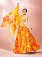 Thumbnail for Myra Yellow Art Silk Embroidered Mirror Work Lehenga For Women - Distacart