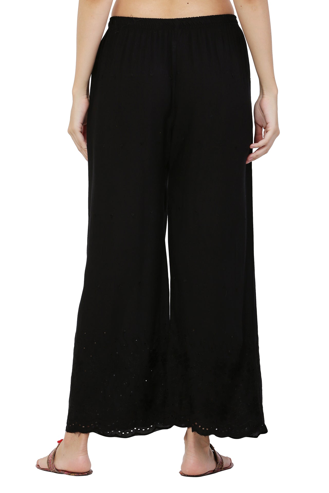 PAVONINE Black Color Half Schiffli Chikankari Rayon Fabric Palazzo For Women - Distacart