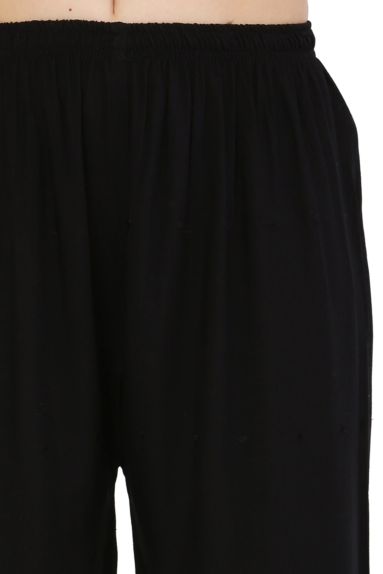PAVONINE Black Color Half Schiffli Chikankari Rayon Fabric Palazzo For Women - Distacart