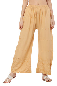 Thumbnail for PAVONINE Beige Color Half Schiffli Chikankari Rayon Fabric Sharara For Women - Distacart