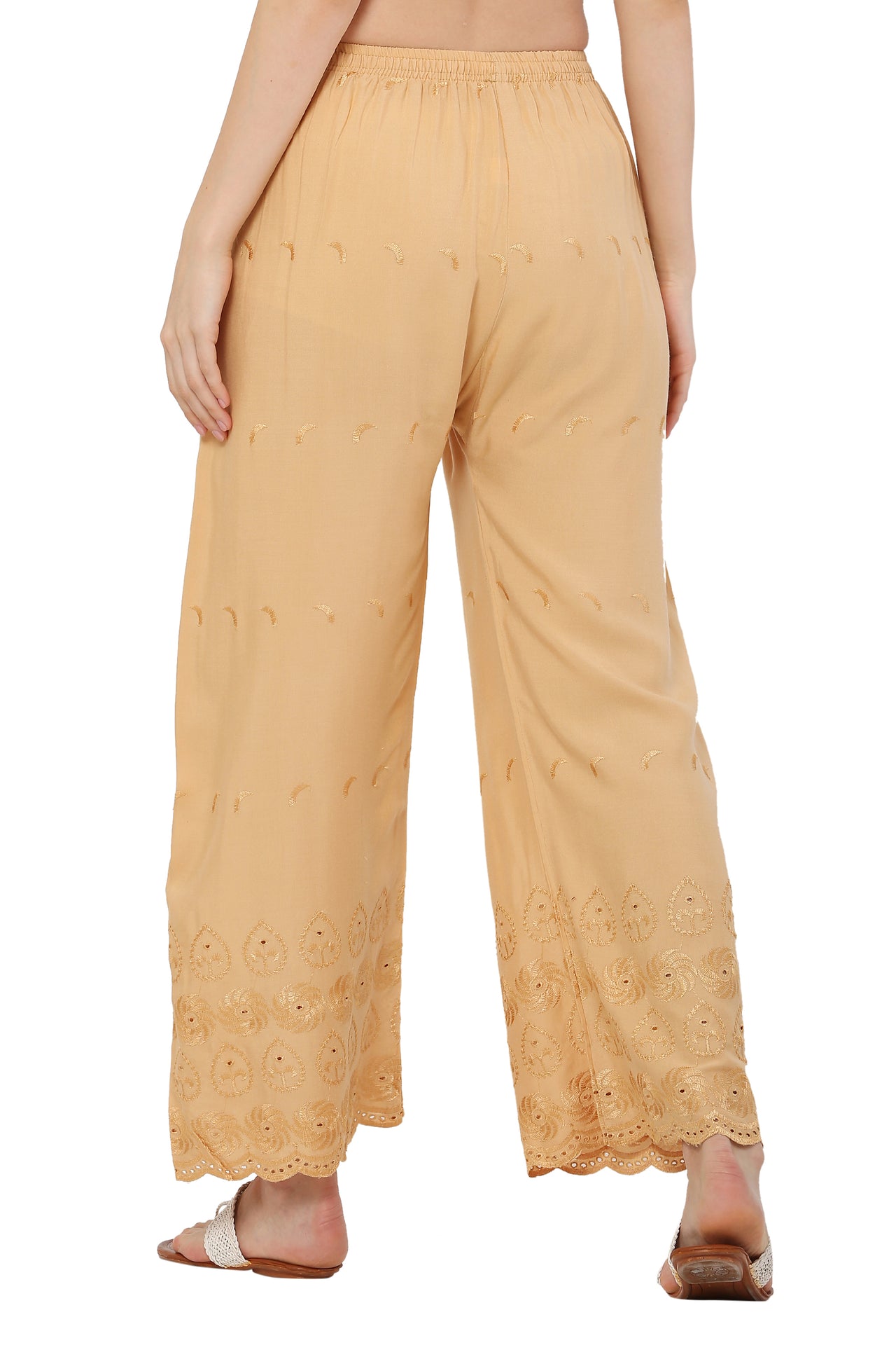PAVONINE Beige Color Half Schiffli Chikankari Rayon Fabric Sharara For Women - Distacart