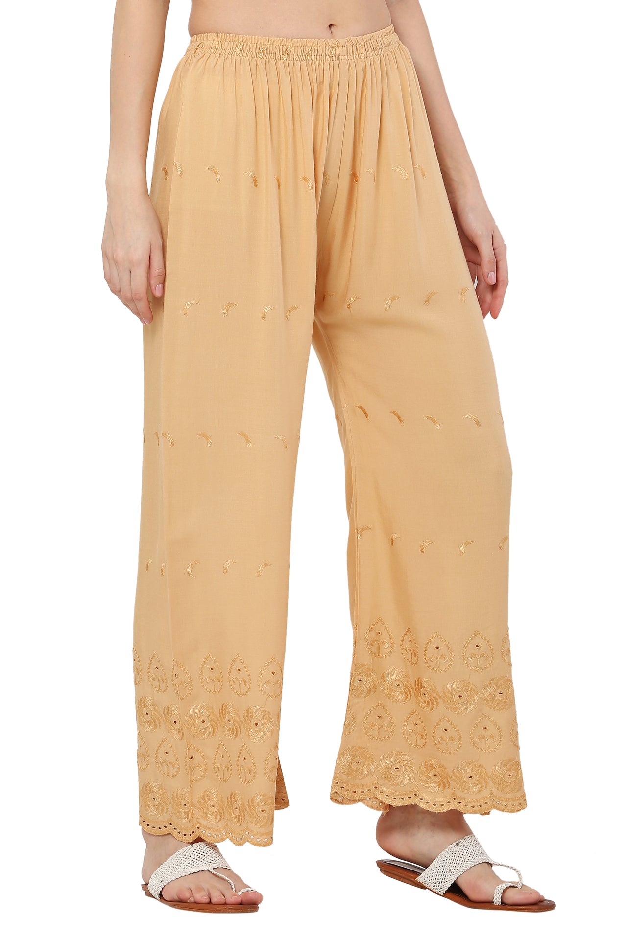 PAVONINE Beige Color Half Schiffli Chikankari Rayon Fabric Sharara For Women - Distacart