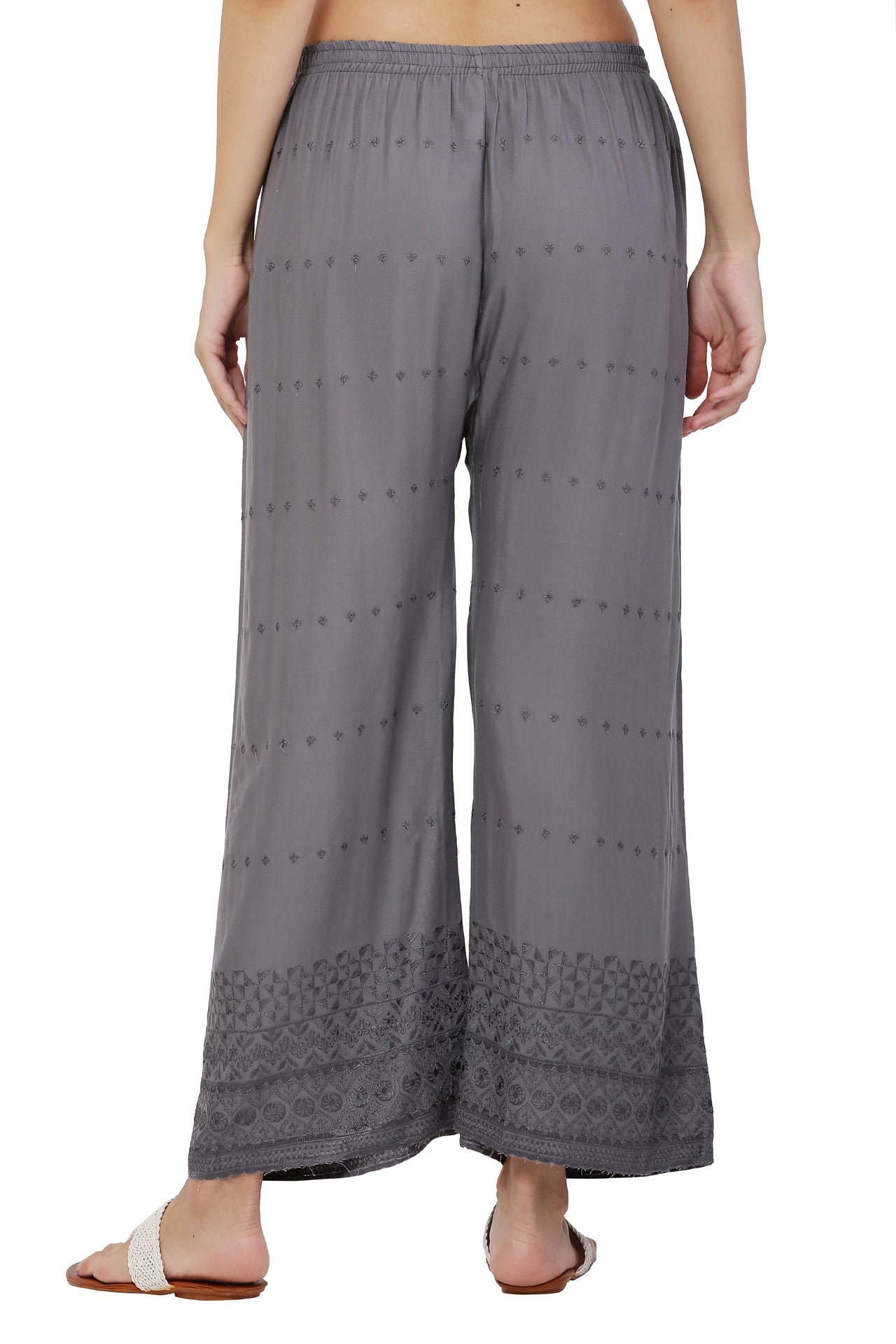 PAVONINE Grey Color Half Schiffli Chikankari Rayon Fabric Sharara For Women - Distacart
