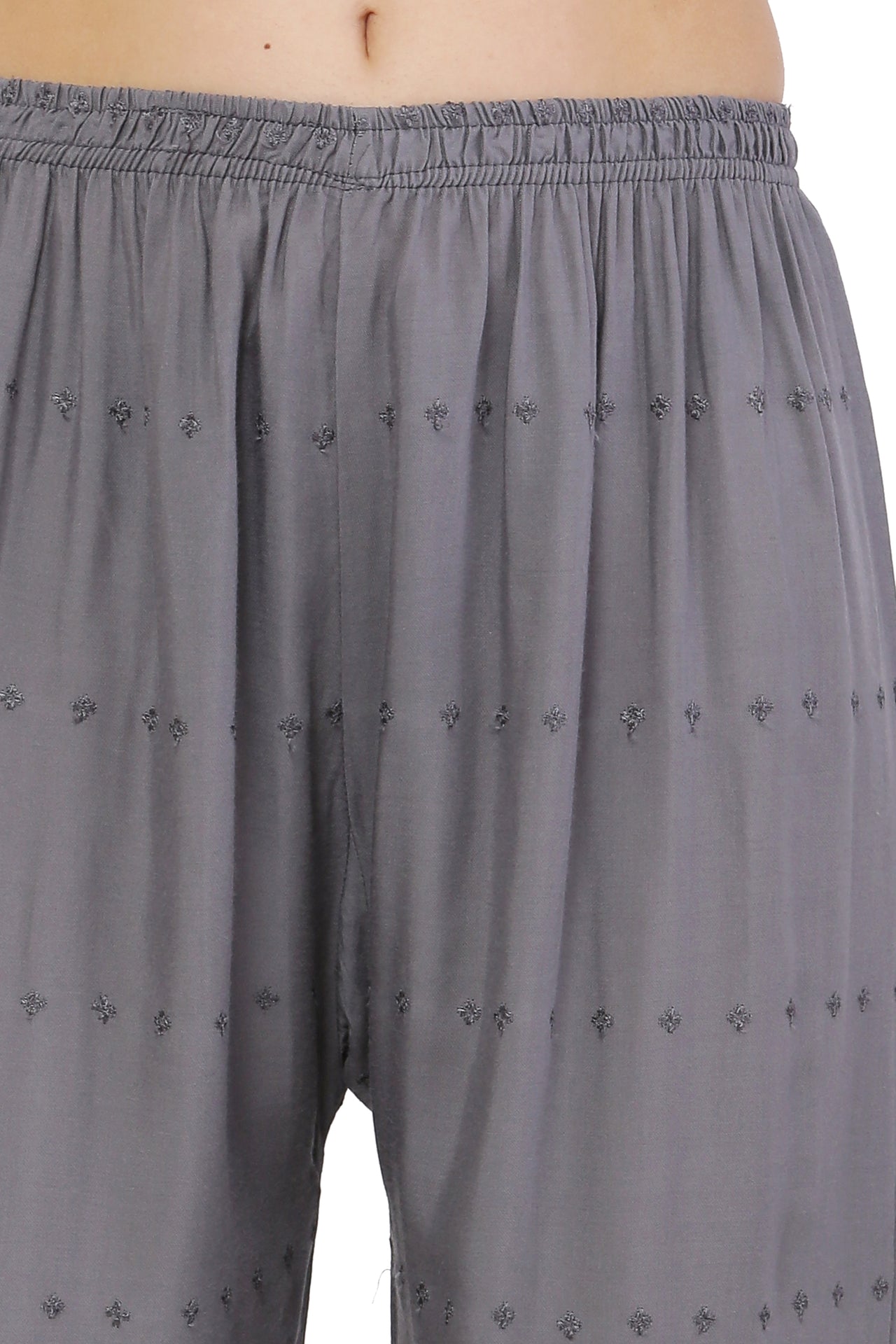 PAVONINE Grey Color Half Schiffli Chikankari Rayon Fabric Sharara For Women - Distacart