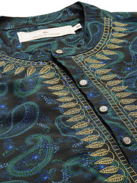 Thumbnail for House of Pataudi Paisley Printed Rozana Kurta With Zari Detail - Distacart