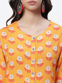 Thumbnail for Biba Women Yellow Floral Printed Straight Kurta with Trousers - Distacart