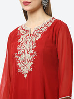 Thumbnail for Biba Women Red Ethnic Motifs Embroidered Kurta - Distacart