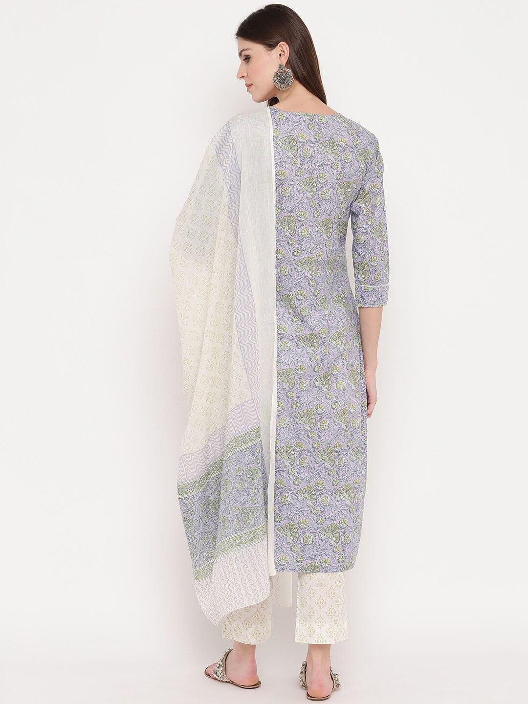 Kalini Women Lavender Floral Printed Panelled Gotta Patti Pure Cotton Kurta Set - Distacart