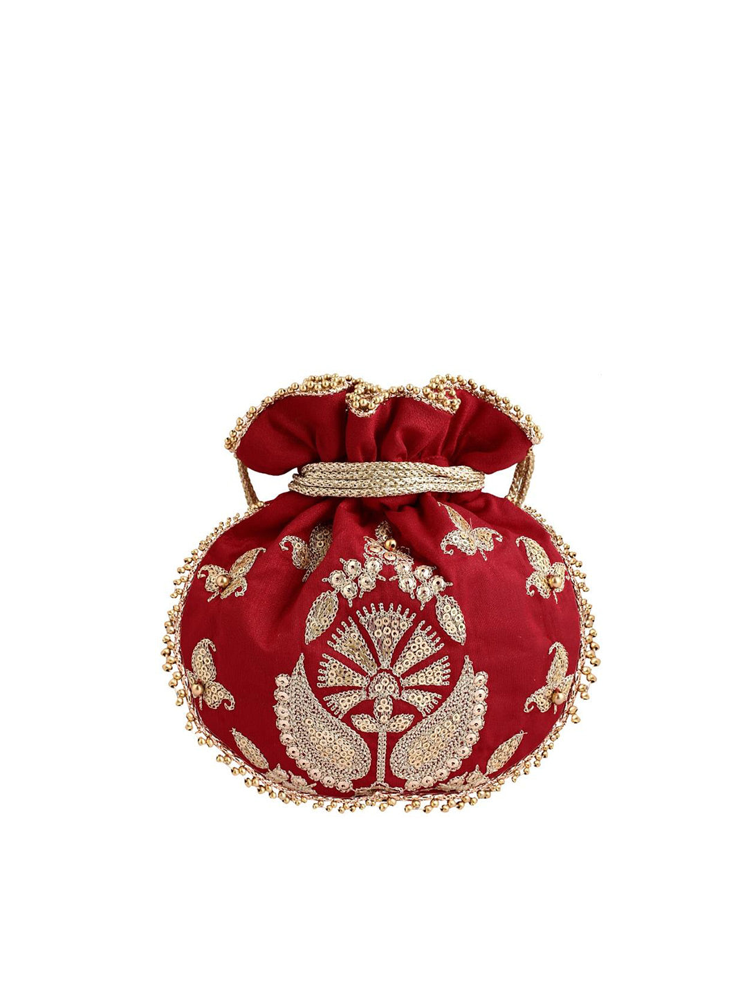 Masq Red & Gold-Toned Embellished Embroidered Potli Clutch - Distacart