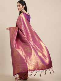 Thumbnail for Saree Mall Magenta Ethnic Motifs Zari Silk Blend Banarasi Saree For Women - Distacart