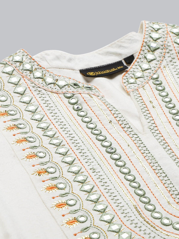 Khushal K Ethnic Motifs Printed Mirror Work Anarkali Kurta with Trousers & Dupatta - Distacart