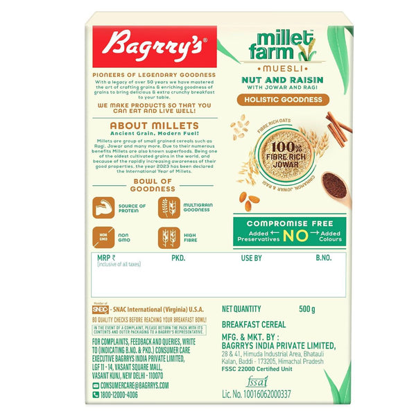Bagrry's Millet Farm Nut & Raisin Muesli with Jowar and Ragi - Distacart