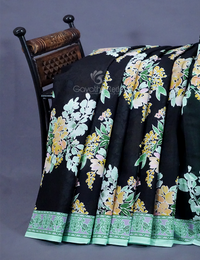 Thumbnail for Black Colour Block Print Pure Mulmul Cotton Saree By Gayathri Reddy Designer Studio - Distacart