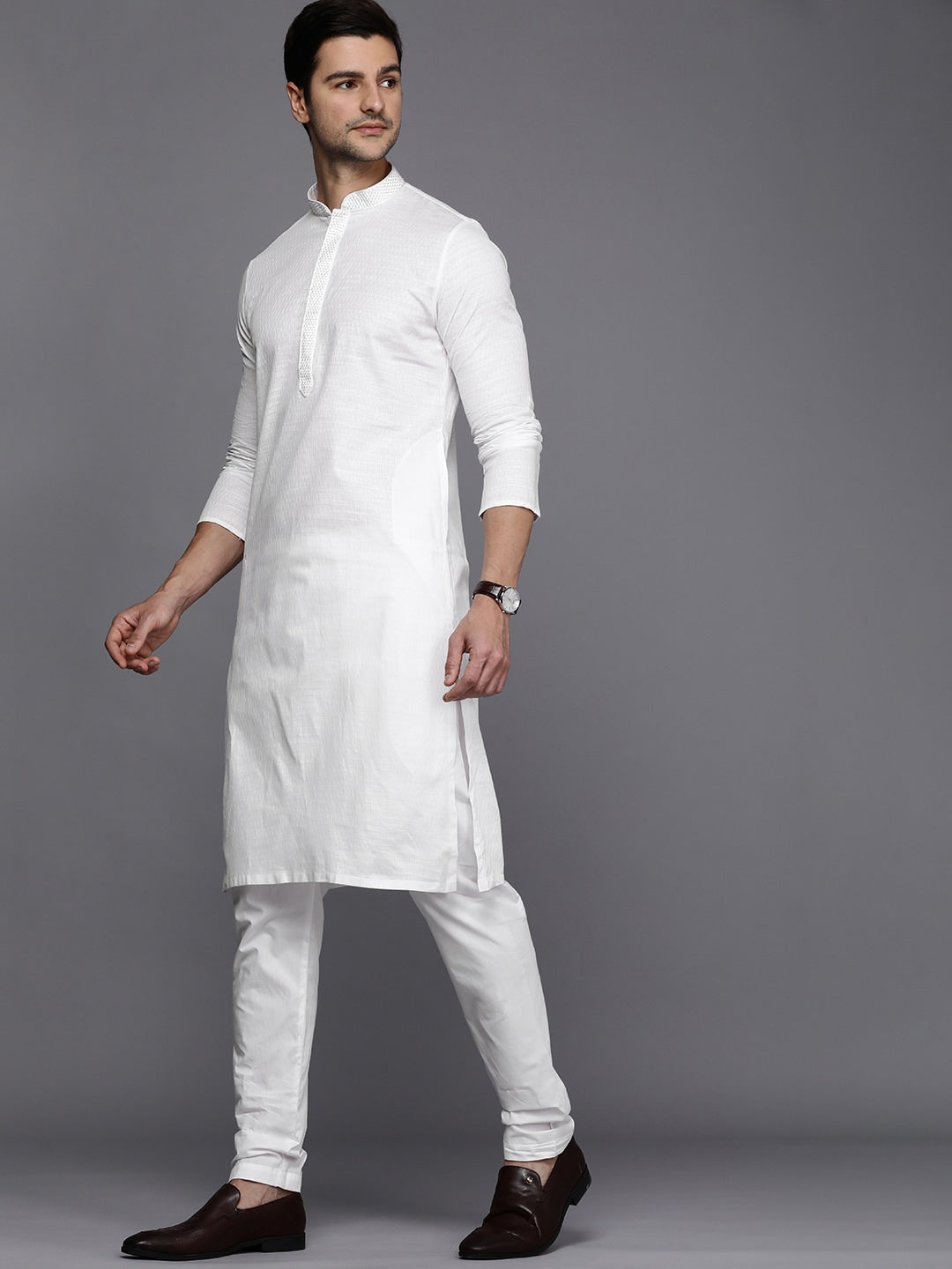 Manyavar Men White Self Design Kurta with Pyjamas - Distacart