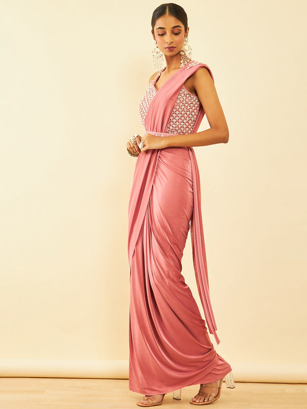 Soch Pink Beads and Stones Embellished Ready to Wear Saree - Distacart