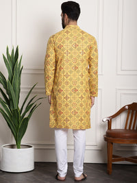 Thumbnail for Sojanya Men Yellow Ethnic Motifs Printed Kurta with Churidar - Distacart