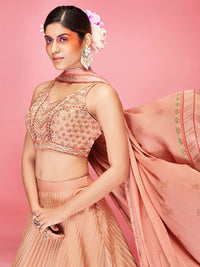 Thumbnail for Myra Orange Art Silk Embroidered Designer Lehenga - Distacart