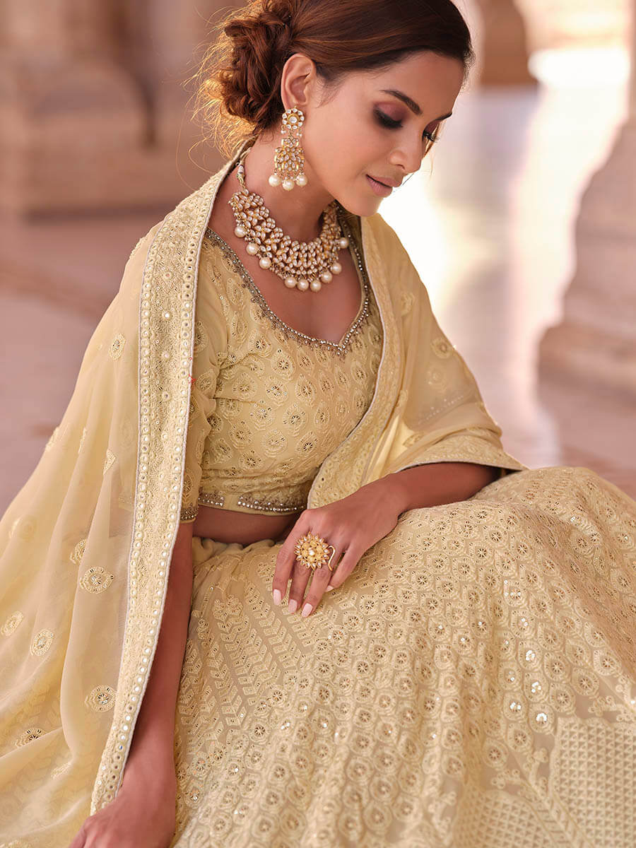Myra Off White Embroidered Designer Lehenga Choli - Distacart