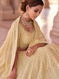Thumbnail for Myra Off White Embroidered Designer Lehenga Choli - Distacart