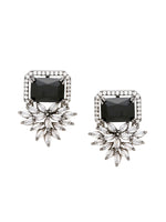 Thumbnail for Shoshaa Silver-Plated & Black CZ Studded Contemporary Drop Earrings - Distacart
