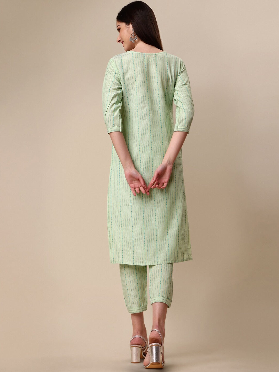Kalini Striped Puff Sleeves Kurta with Trousers - Distacart