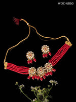 Thumbnail for Mominos Fashion Johar Kamal Women's Red Beads Pearls Gold-Plated Jewellery Set