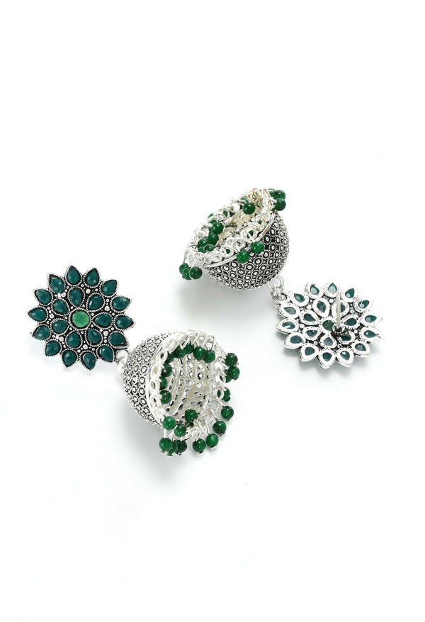 Mominos Fashion Joharkamal Kundan work Jhumka with Green Beads - Distacart