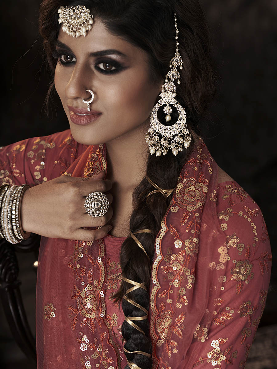 Myra Dark Orange Net Embroidered Sharara Suit - Distacart