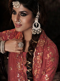 Thumbnail for Myra Dark Orange Net Embroidered Sharara Suit - Distacart
