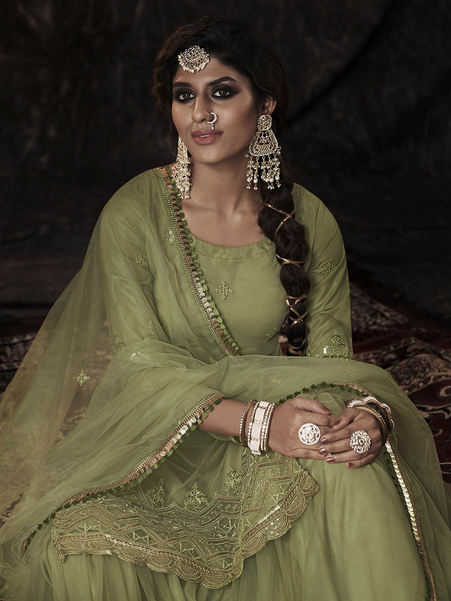 Myra Parrot Net Embroidered Sharara Suit - Distacart