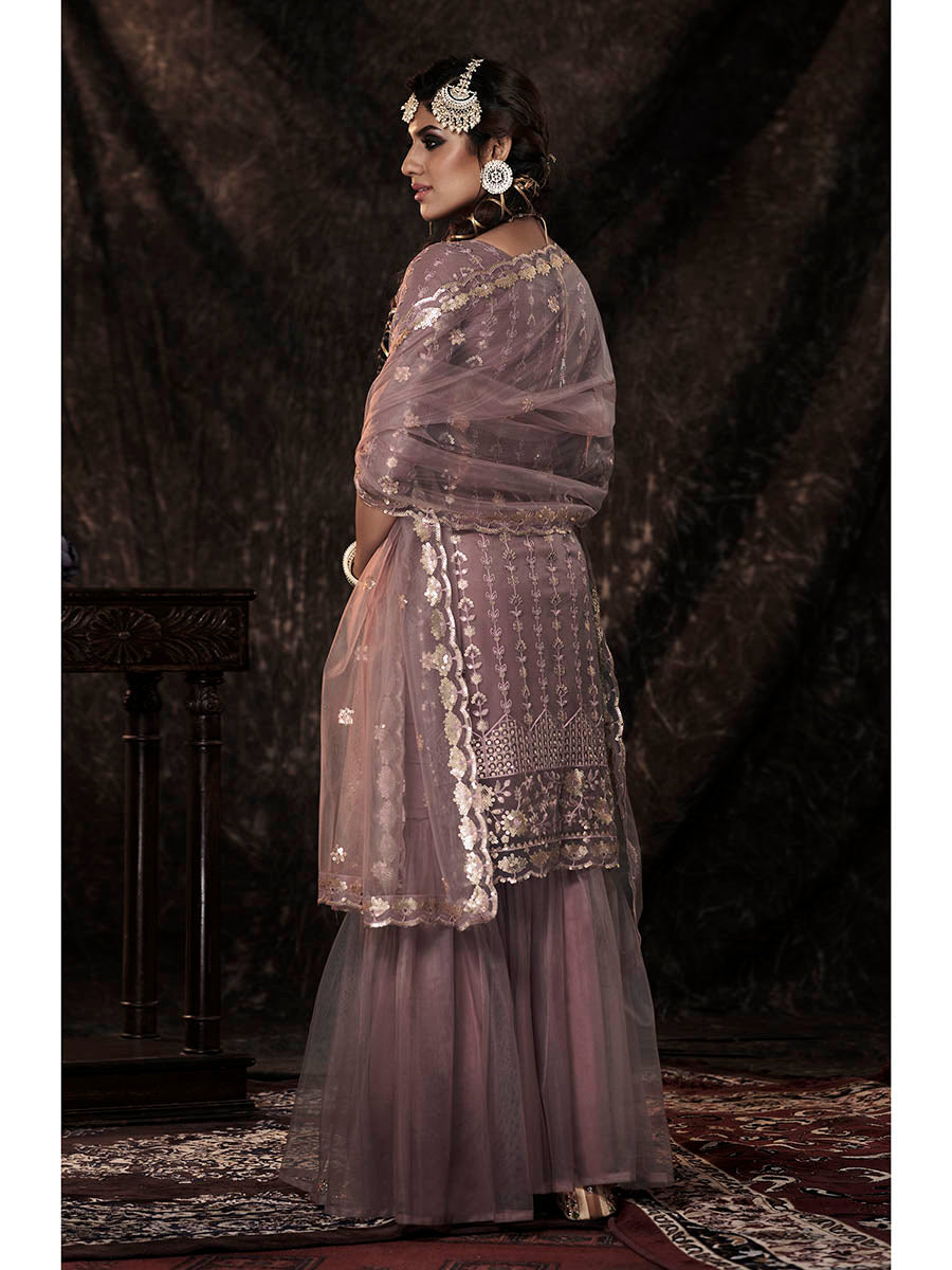 Myra Lilac Net Embroidered Sharara Suit - Distacart