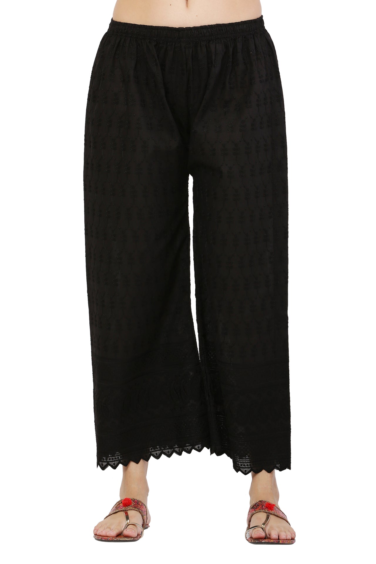 PAVONINE Black Color Full Chikankari Cotton Fabric Palazzo For Women - Distacart