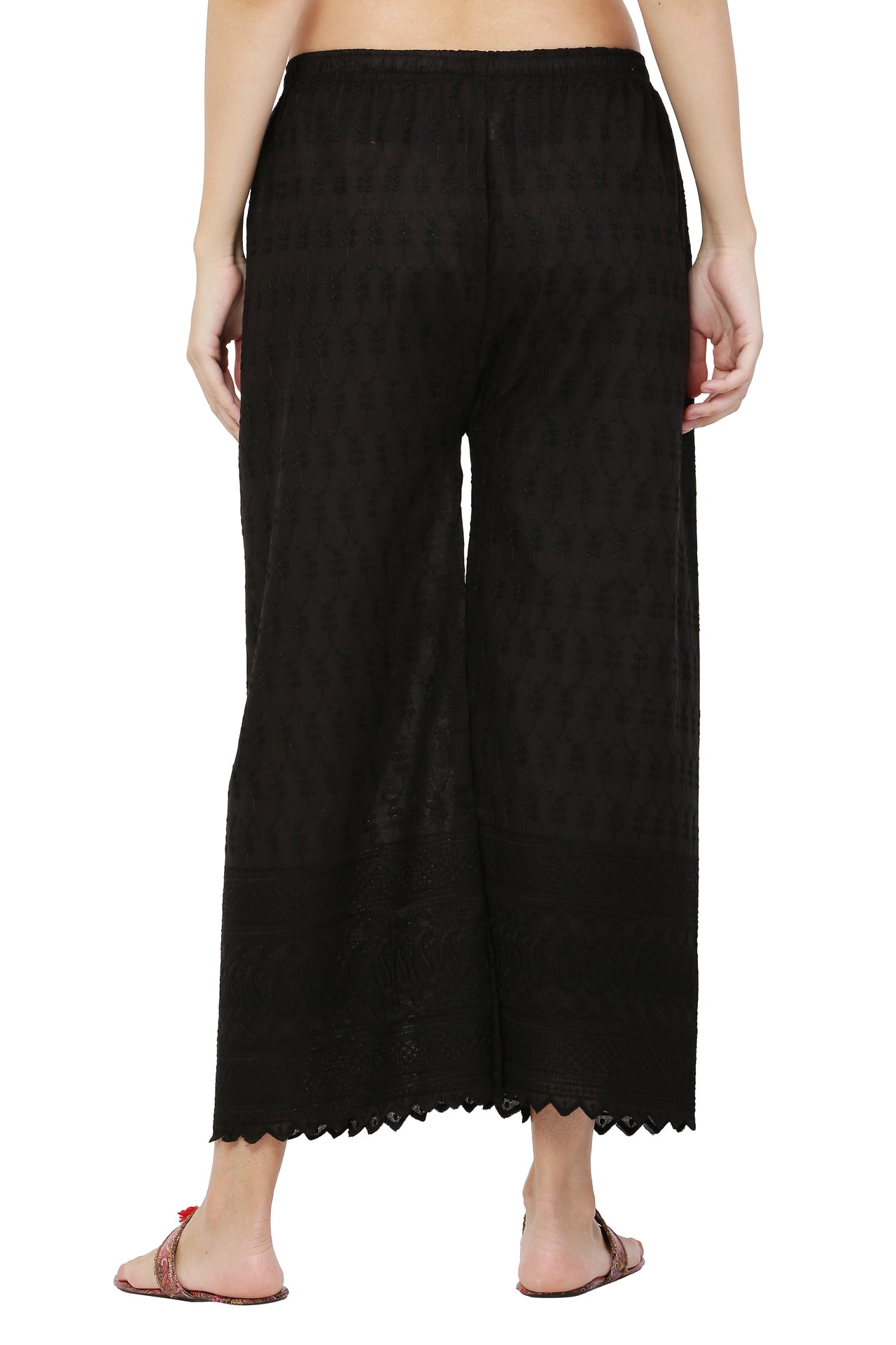 PAVONINE Black Color Full Chikankari Cotton Fabric Palazzo For Women - Distacart