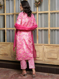 Thumbnail for Sangria Pink Ethnic Motifs Printed Pure Cotton Kurta Set - Distacart