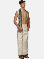 Thumbnail for Sethukrishna Men Cream-Coloured Solid Dhotis With Angavastram - Distacart