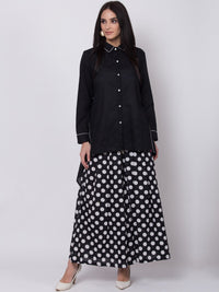 Thumbnail for Biba Women Black & White Solid A-Line Shirt Collar Kurta - Distacart