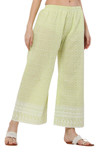 Thumbnail for PAVONINE Lemon Color Full Thread Chikankari Cotton Fabric Palazzo For Women - Distacart