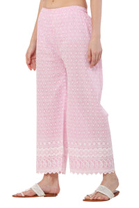 Thumbnail for PAVONINE Pink Color Full Thread Chikankari Cotton Fabric Sharara For Women - Distacart