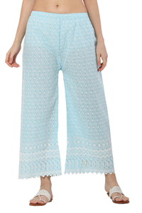 Thumbnail for PAVONINE Rama Green Color Full Thread Chikankari Cotton Fabric Palazzo For Women - Distacart