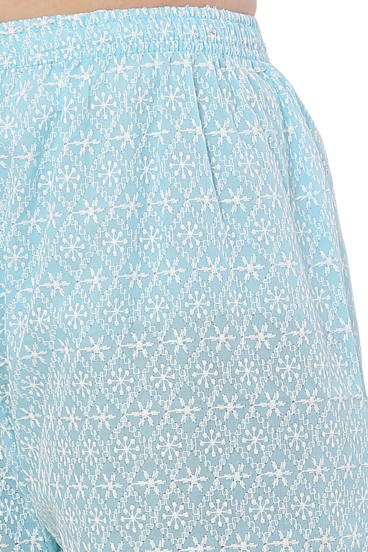 PAVONINE Rama Green Color Full Thread Chikankari Cotton Fabric Palazzo For Women - Distacart