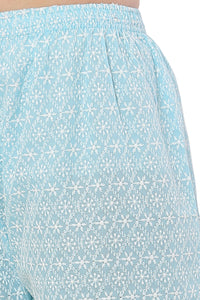 Thumbnail for PAVONINE Rama Green Color Full Thread Chikankari Cotton Fabric Palazzo For Women - Distacart