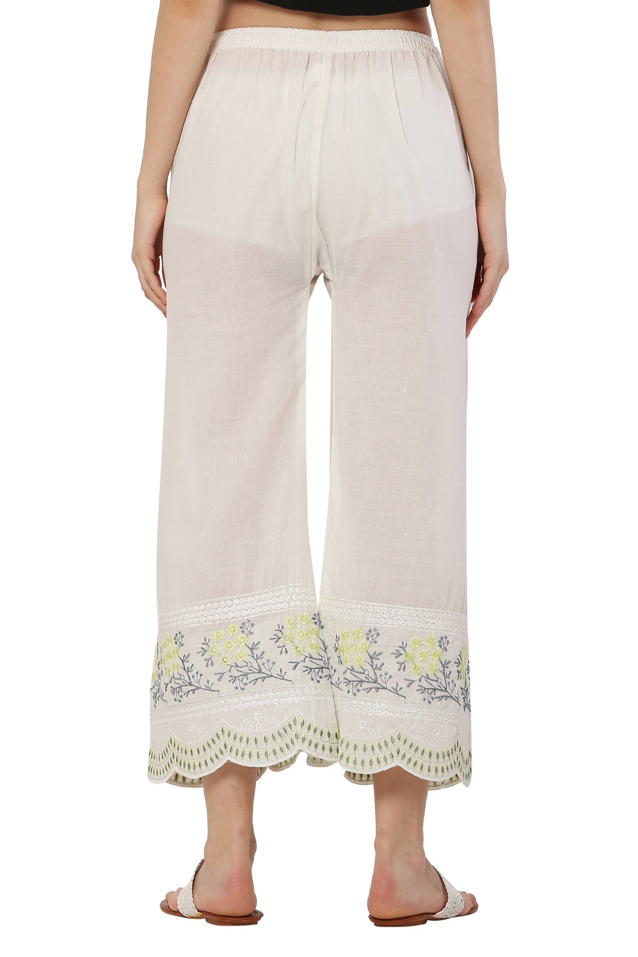 PAVONINE Lemon Color Hem Half Chikankari Cotton Fabric Sharara For Women - Distacart